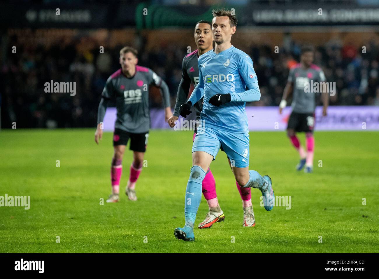 Randers, Dänemark. 24., Februar 2022. Jakob Ankersen (9) vom Randers FC während des UEFA Europa Conference League-Spiels zwischen dem Randers FC und Leicester City im Cepheus Park in Randers. (Foto: Gonzales Photo - Balazs Popal). Stockfoto