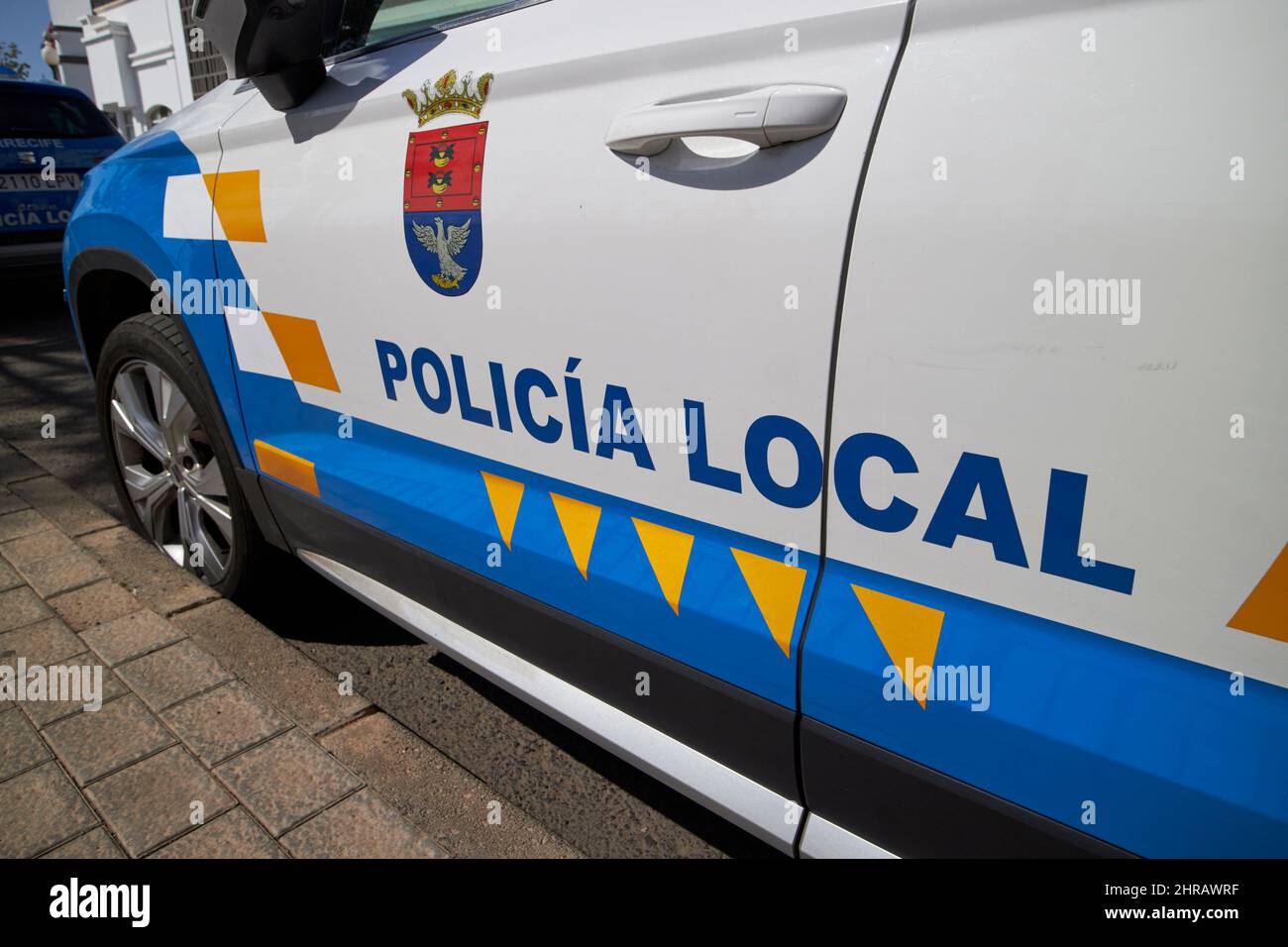 policia lokale canarias lokale Polizei Patrouille Fahrzeug Lanzarote, Kanarische Inseln, Spanien Stockfoto