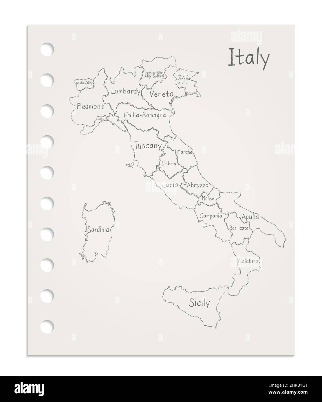 Italien Karte auf realistischem sauberen Blatt Papier aus Block Vektor gerissen Stock Vektor