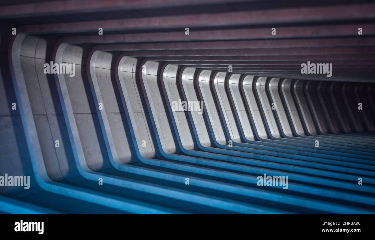 Gebogene gewölbte Betonkonstruktion. 3D Rendern Stockfoto