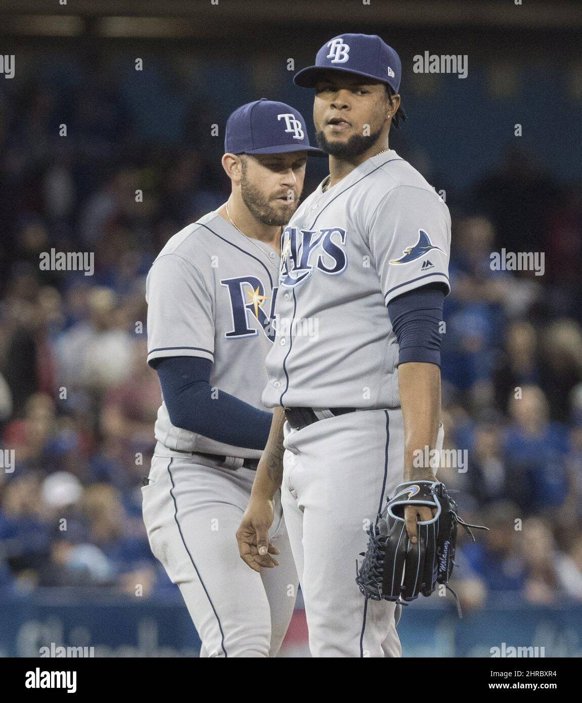 Alex Colome, der RochenPitcher der Tampa Bay, wartet auf dem Hügel auf