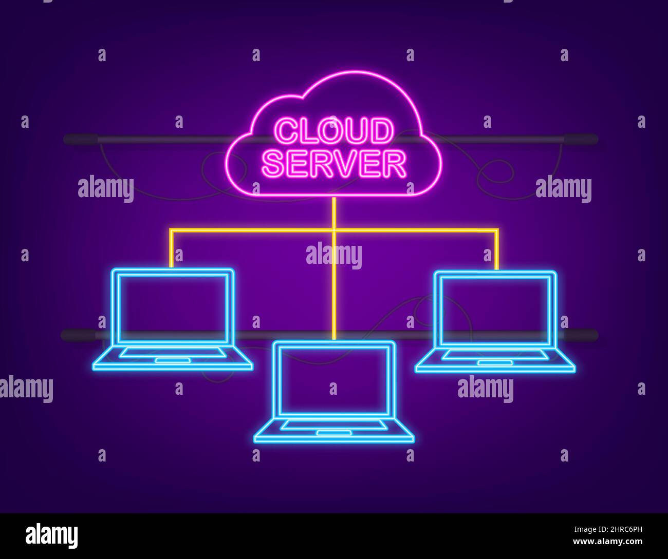 Neonsymbol für Cloud-Server. Vektordarstellung für Cloud-Netzwerk-Server. Stock Vektor