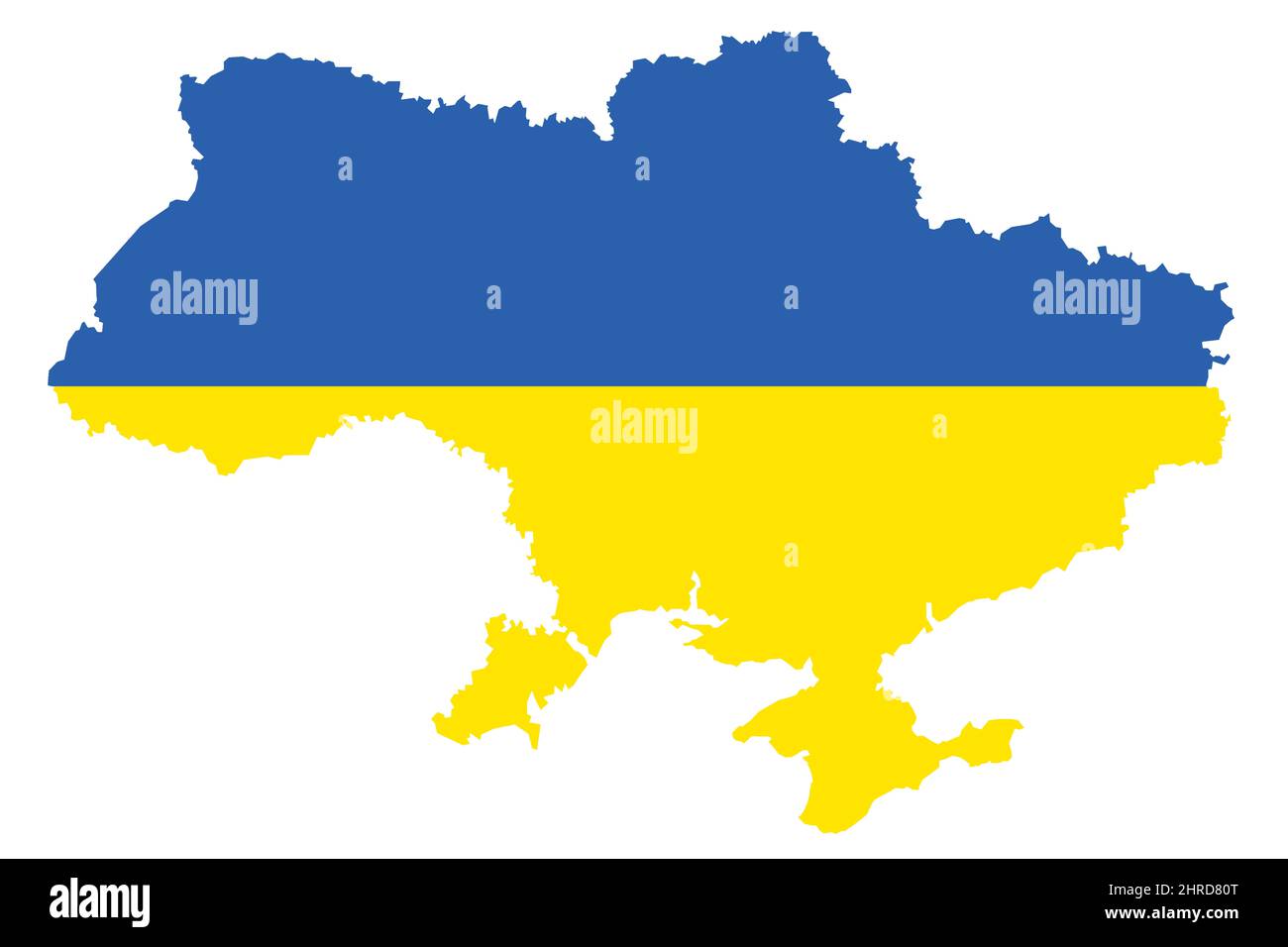 Ukraine Kartendarstellung in nationalen blauen und gelben Farben isoliert auf weiß Stockfoto
