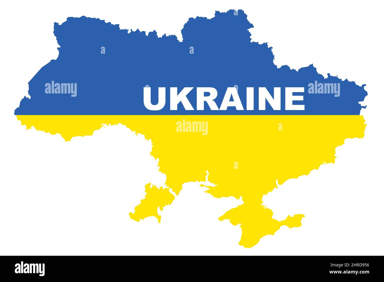 Ukraine Kartendarstellung in nationalen blauen und gelben Farben isoliert auf weiß Stockfoto