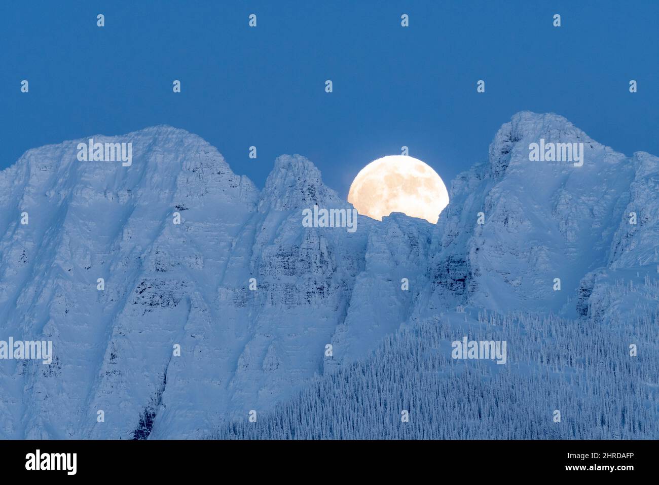 Mt. Calowachan (früher Harding); Mission Mountains, Montana, Vollmondaufstieg Stockfoto