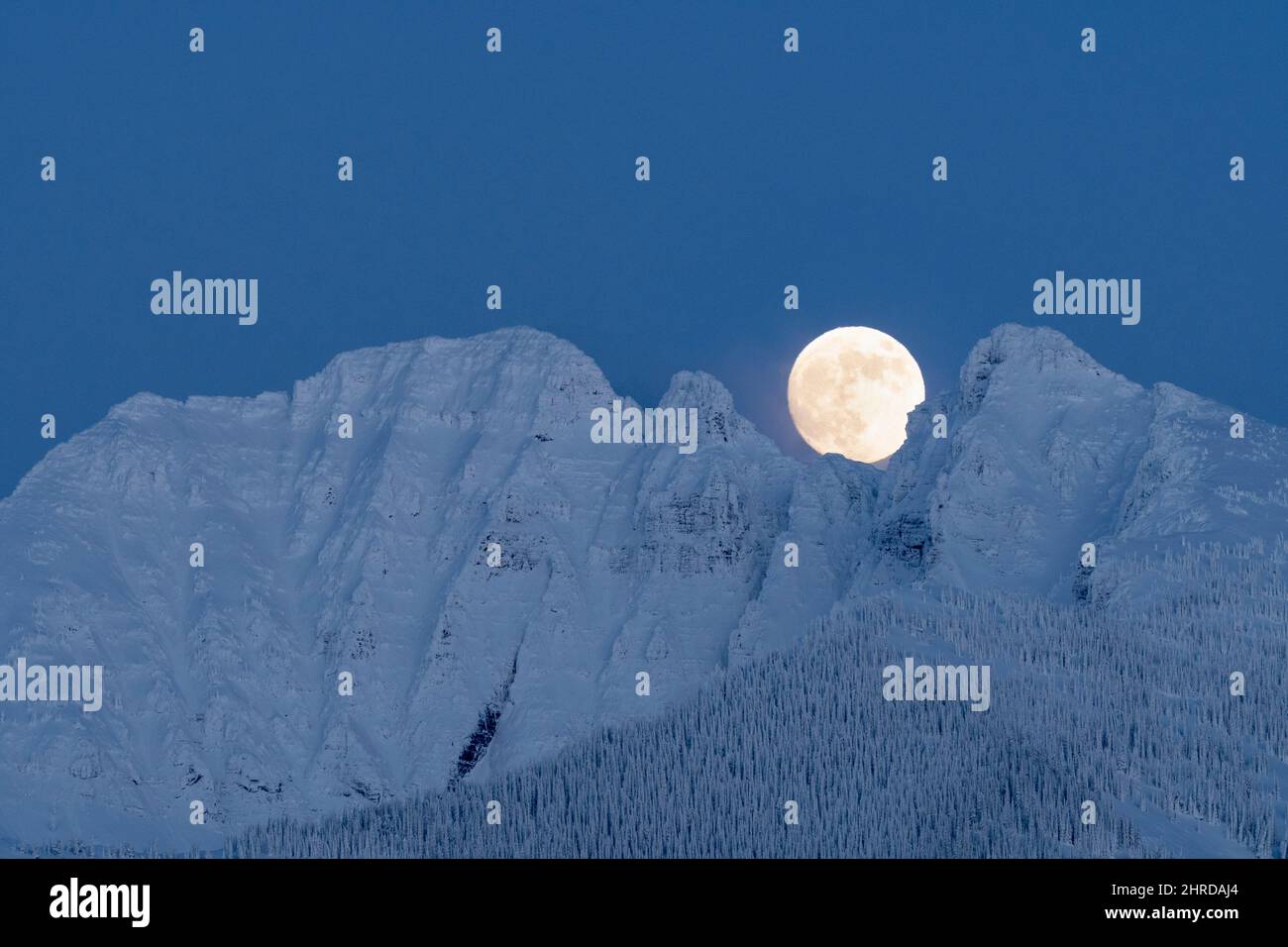 Mt. Calowachan (früher Harding); Mission Mountains, Montana, Vollmondaufstieg Stockfoto