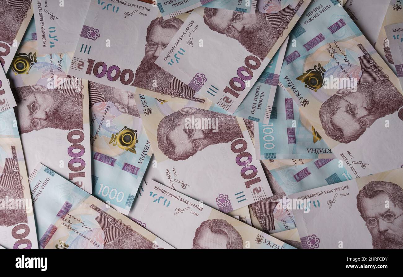 Ansicht der ukrainischen Währung 1000 Banknoten Stockfoto