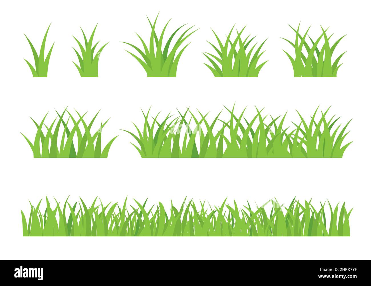 Frühling grünes Gras isoliert auf weißem Hintergrund. Grasränder gesetzt. Stock Vektor