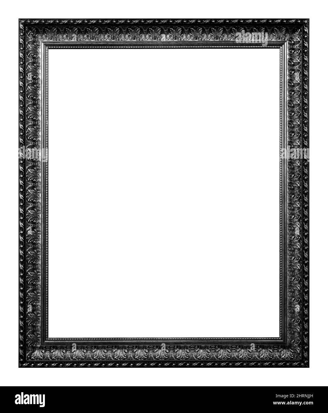 Antiker schwarzer und silberner Holzrahmen isoliert auf weißem Hintergrund. Vintage-Stil. Stockfoto