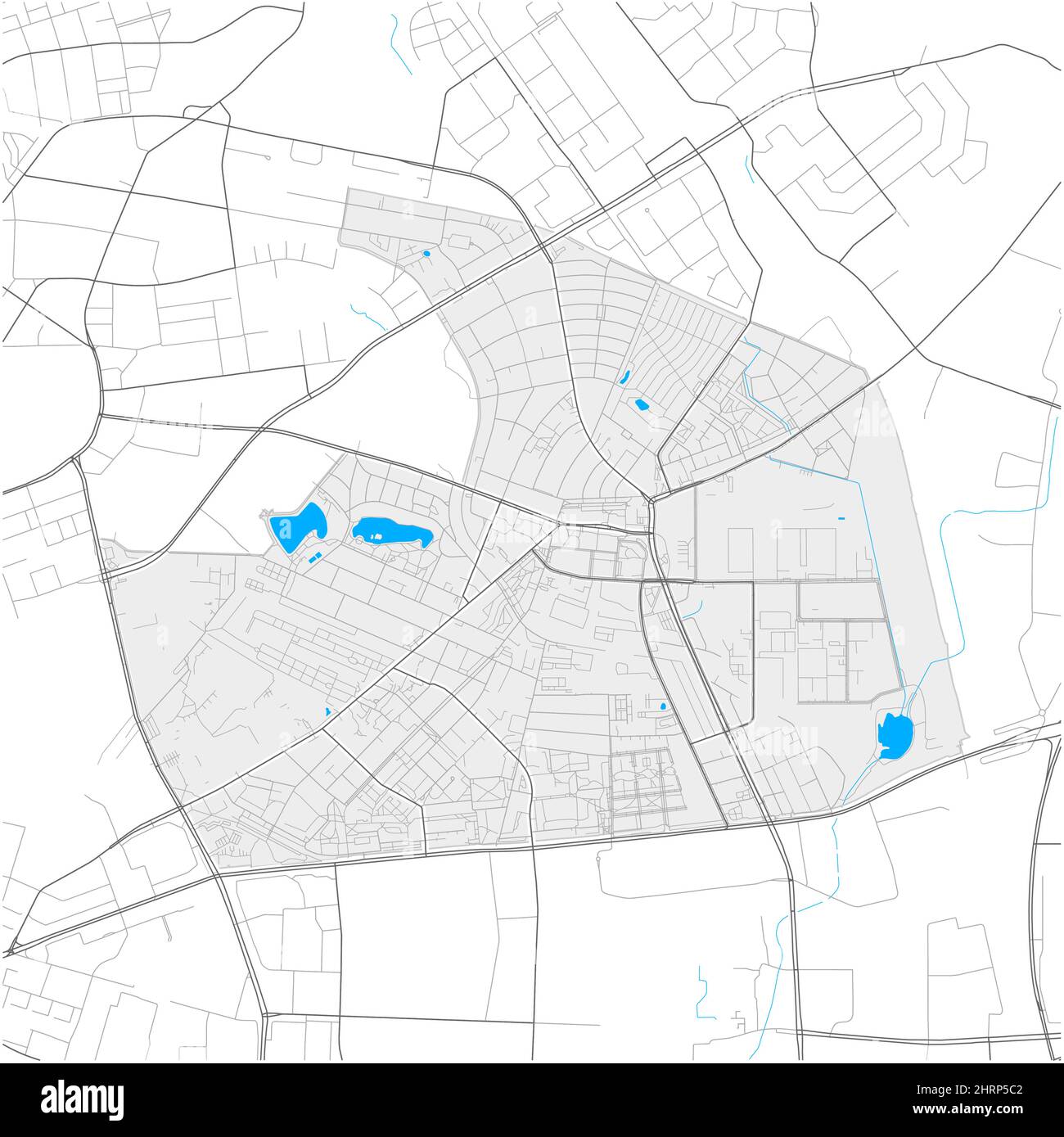 Hohenschönhausen, Berlin, DEUTSCHLAND, hochdetaillierte Vektorkarte mit Stadtgrenzen und editierbaren Pfaden. Weiße Umrisse für Hauptstraßen. Viele kleinere Pat Stock Vektor