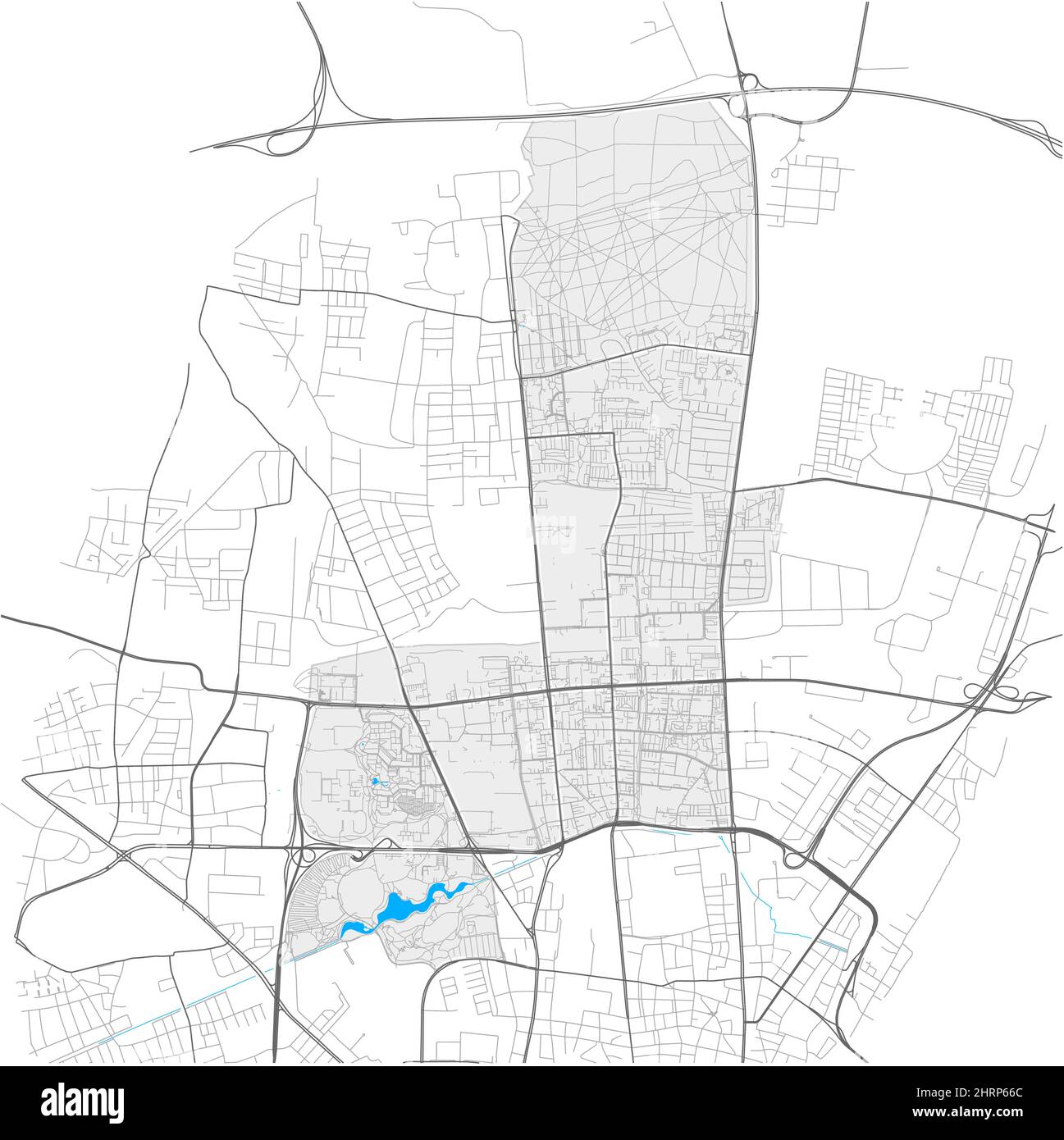 Milbertshofen-am Hart, München, DEUTSCHLAND, detailreiche Vektorkarte mit Stadtgrenzen und editierbaren Pfaden. Weiße Umrisse für Hauptstraßen. Viele klein Stock Vektor