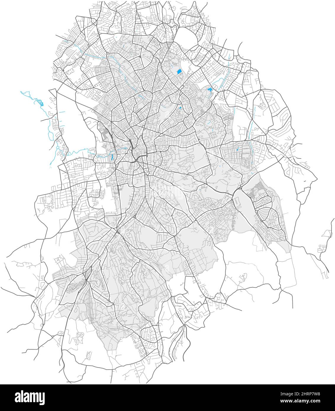 Croydon, Greater London, Großbritannien, Vektorkarte mit hoher Detailtiefe und Stadtgrenzen sowie bearbeitbaren Pfaden. Weiße Umrisse für Hauptstraßen. Viele kleinere p Stock Vektor