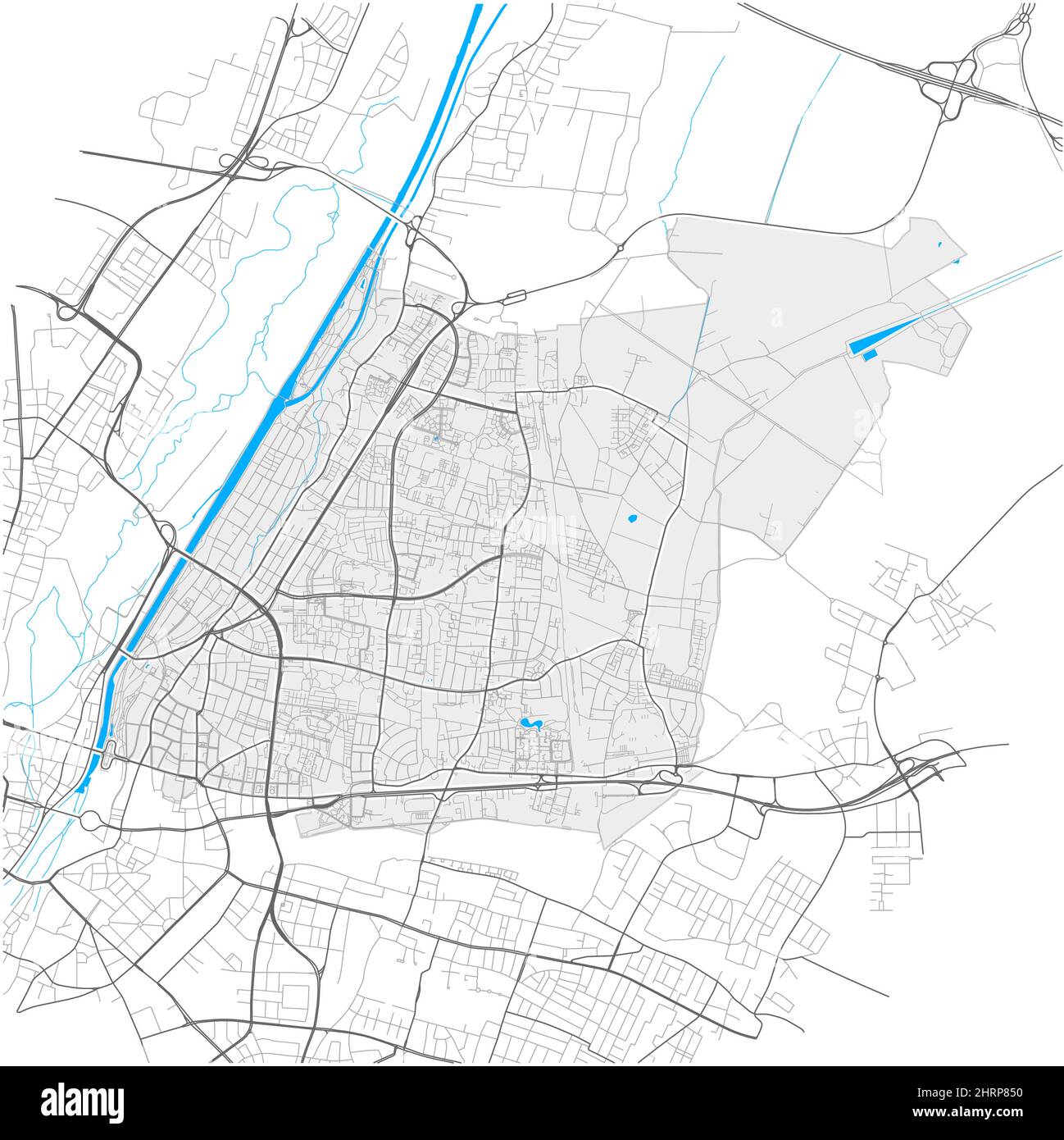 Bogenhausen, München, DEUTSCHLAND, hochdetaillierte Vektorkarte mit Stadtgrenzen und editierbaren Pfaden. Weiße Umrisse für Hauptstraßen. Viele kleinere Wege. Stock Vektor