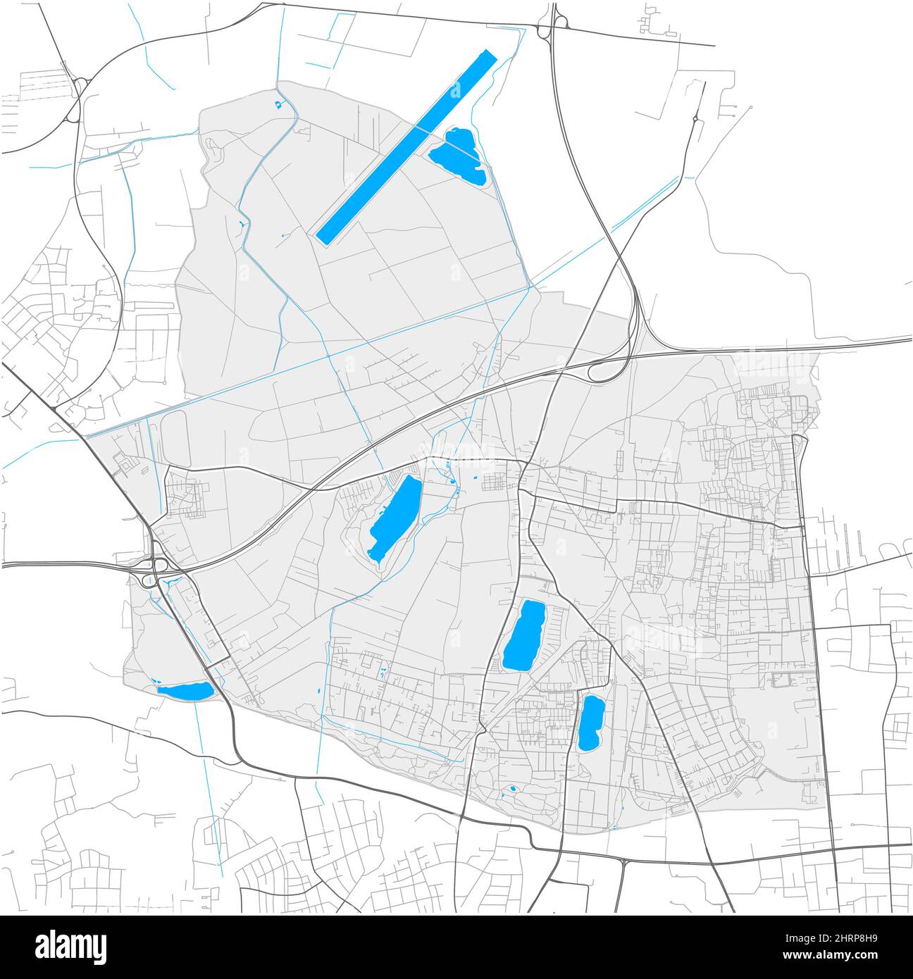Feldmoching-Hasenbergl, München, DEUTSCHLAND, detailreiche Vektorkarte mit Stadtgrenzen und editierbaren Pfaden. Weiße Umrisse für Hauptstraßen. Viele schmal Stock Vektor