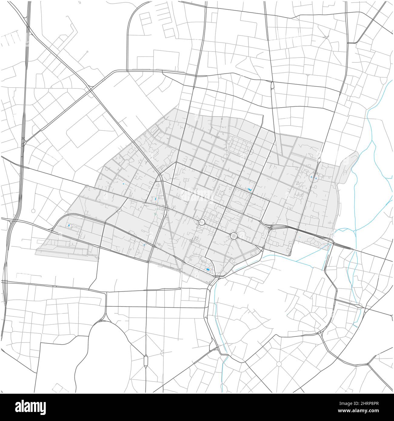 Maxvorstadt, München, DEUTSCHLAND, detailreiche Vektorkarte mit Stadtgrenzen und editierbaren Pfaden. Weiße Umrisse für Hauptstraßen. Viele kleinere Wege. Stock Vektor