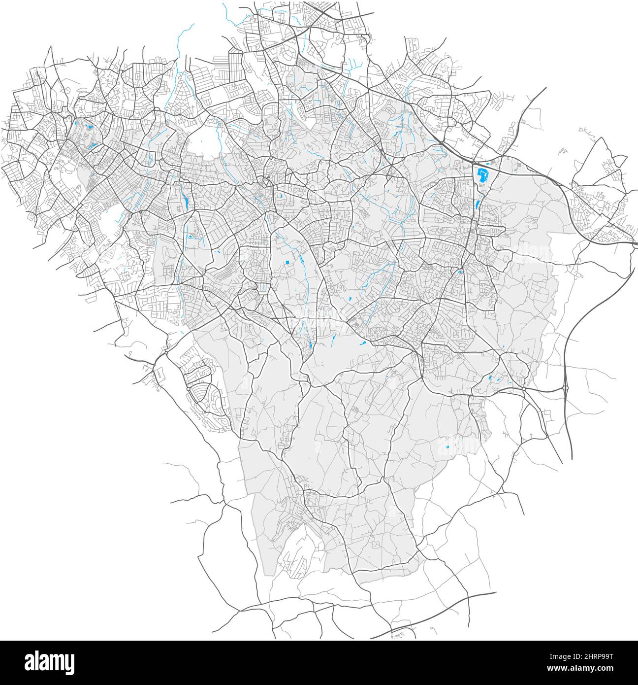 Bromley, Greater London, Großbritannien, Vektorkarte mit hoher Detailtiefe und Stadtgrenzen sowie bearbeitbaren Pfaden. Weiße Umrisse für Hauptstraßen. Viele kleinere p Stock Vektor