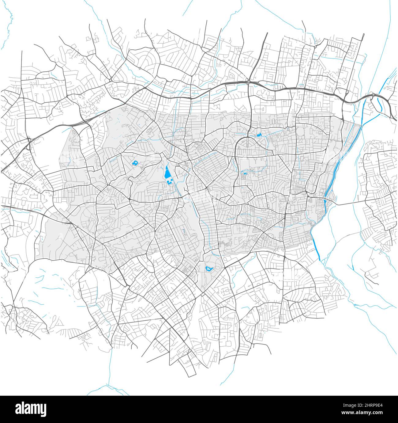 Haringey, Greater London, Großbritannien, Vektorkarte mit hoher Detailtiefe und Stadtgrenzen sowie bearbeitbaren Pfaden. Weiße Umrisse für Hauptstraßen. Viele kleiner Stock Vektor