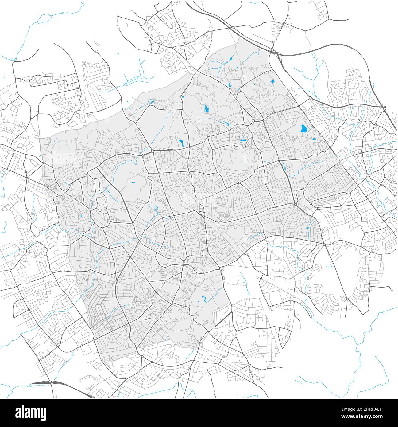 Harrow, Greater London, Großbritannien, Vektorkarte mit hoher Detailtiefe und Stadtgrenzen sowie bearbeitbaren Pfaden. Weiße Umrisse für Hauptstraßen. Viele kleinere pa Stock Vektor