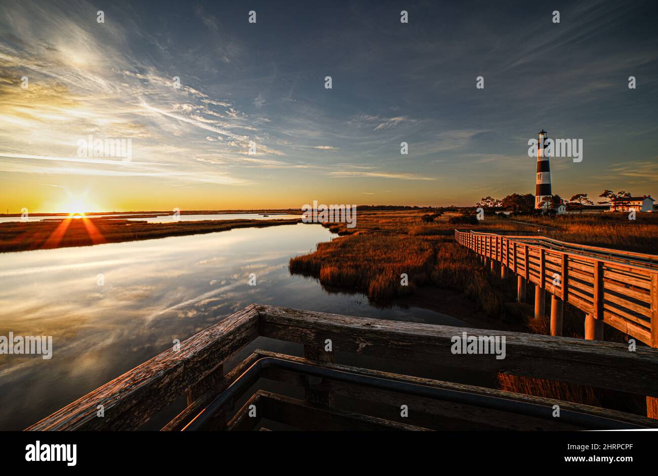 Blick auf den Bodie Island Lighthouse bei Sonnenuntergang. Usa. Stockfoto