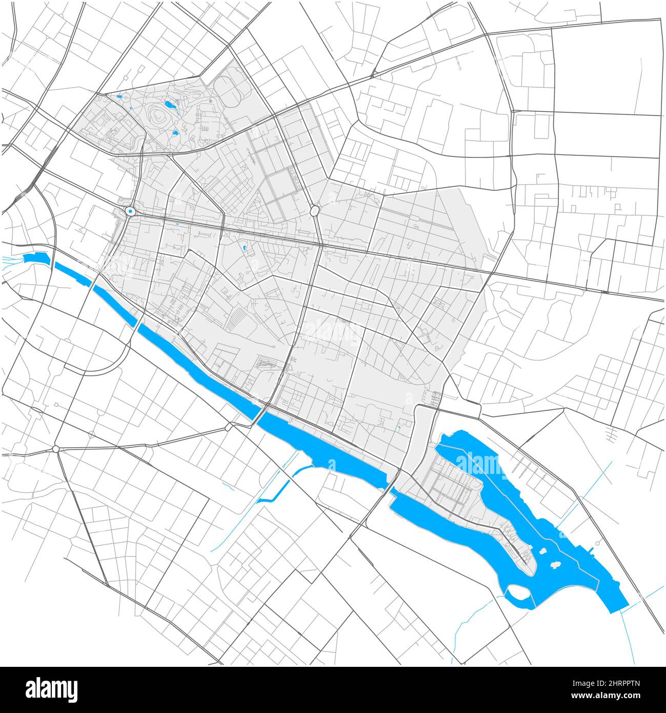 Friedrichshain, Berlin, DEUTSCHLAND, detailreiche Vektorkarte mit Stadtgrenzen und editierbaren Pfaden. Weiße Umrisse für Hauptstraßen. Viele kleinere Wege Stock Vektor