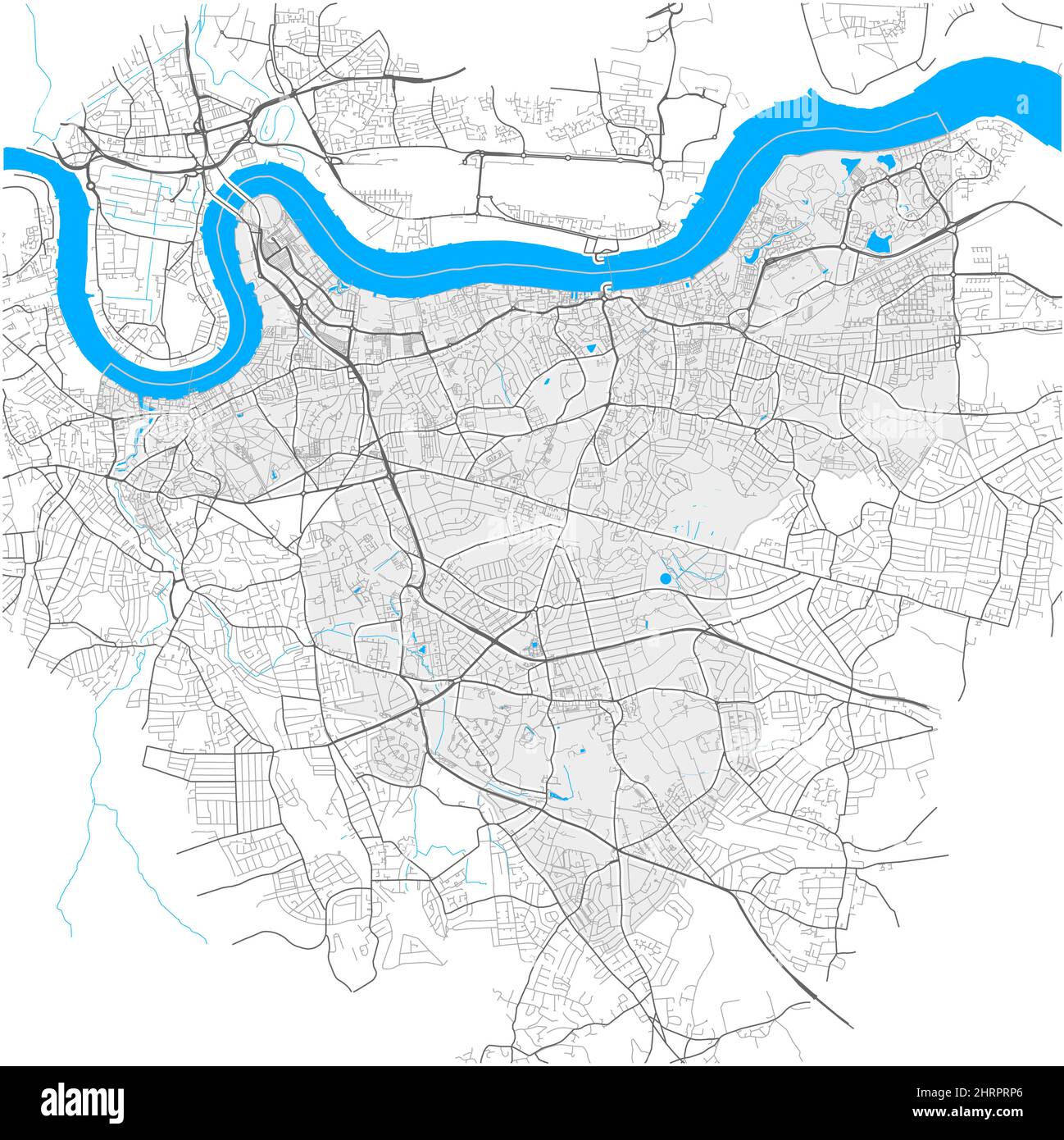 Greenwich, Greater London, Großbritannien, Vektorkarte mit hoher Detailtiefe und bearbeitbaren Pfaden. Weiße Umrisse für Hauptstraßen. Viele kleiner Stock Vektor