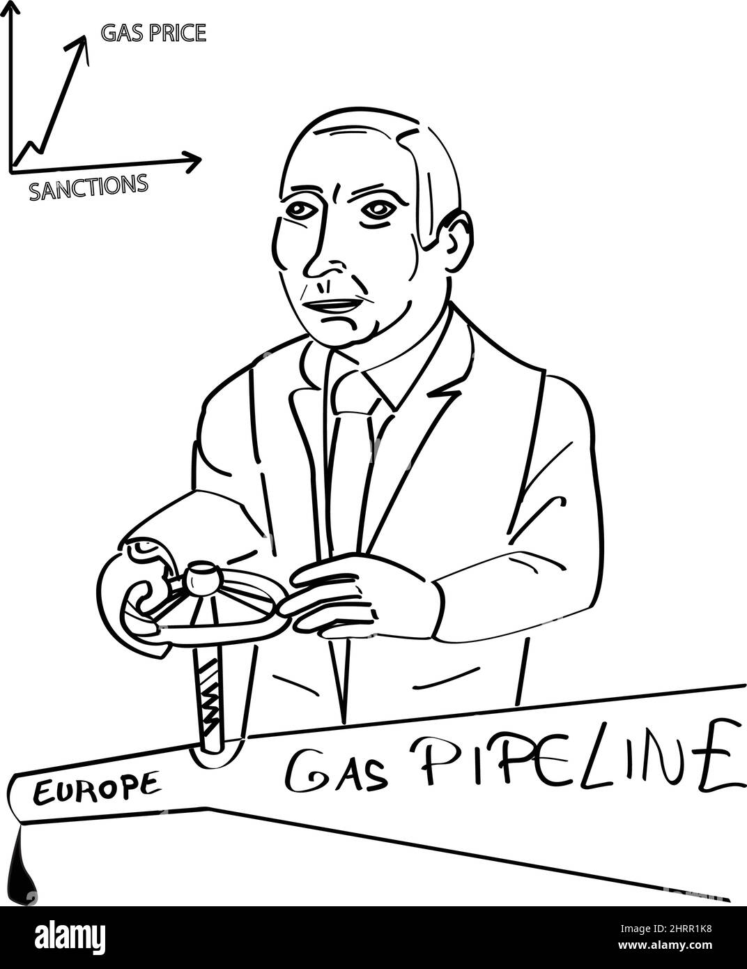 Russische Macht über Gaspipeline nach Europa, Sanktionen gegen russischen Krieg. Stock Vektor