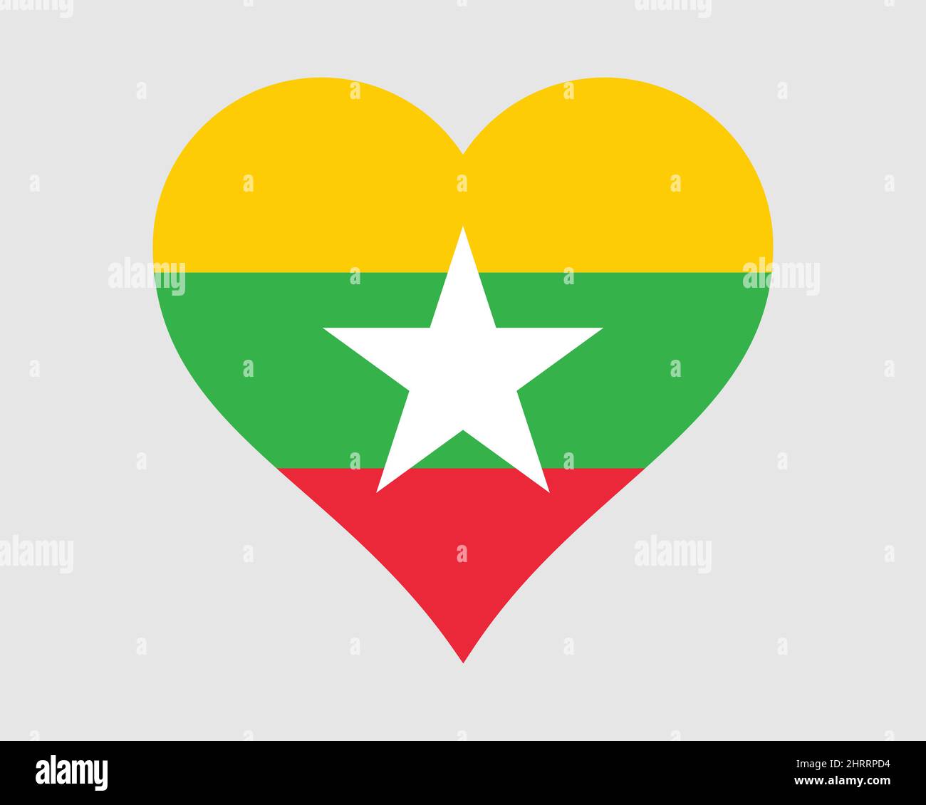 Myanmar Herz Flagge. Burma Burma Liebe Form Land Nation Nationale Flagge. Republik der Union von Myanmar Banner Symbol Zeichen Symbol. EPS-Vektor Stock Vektor