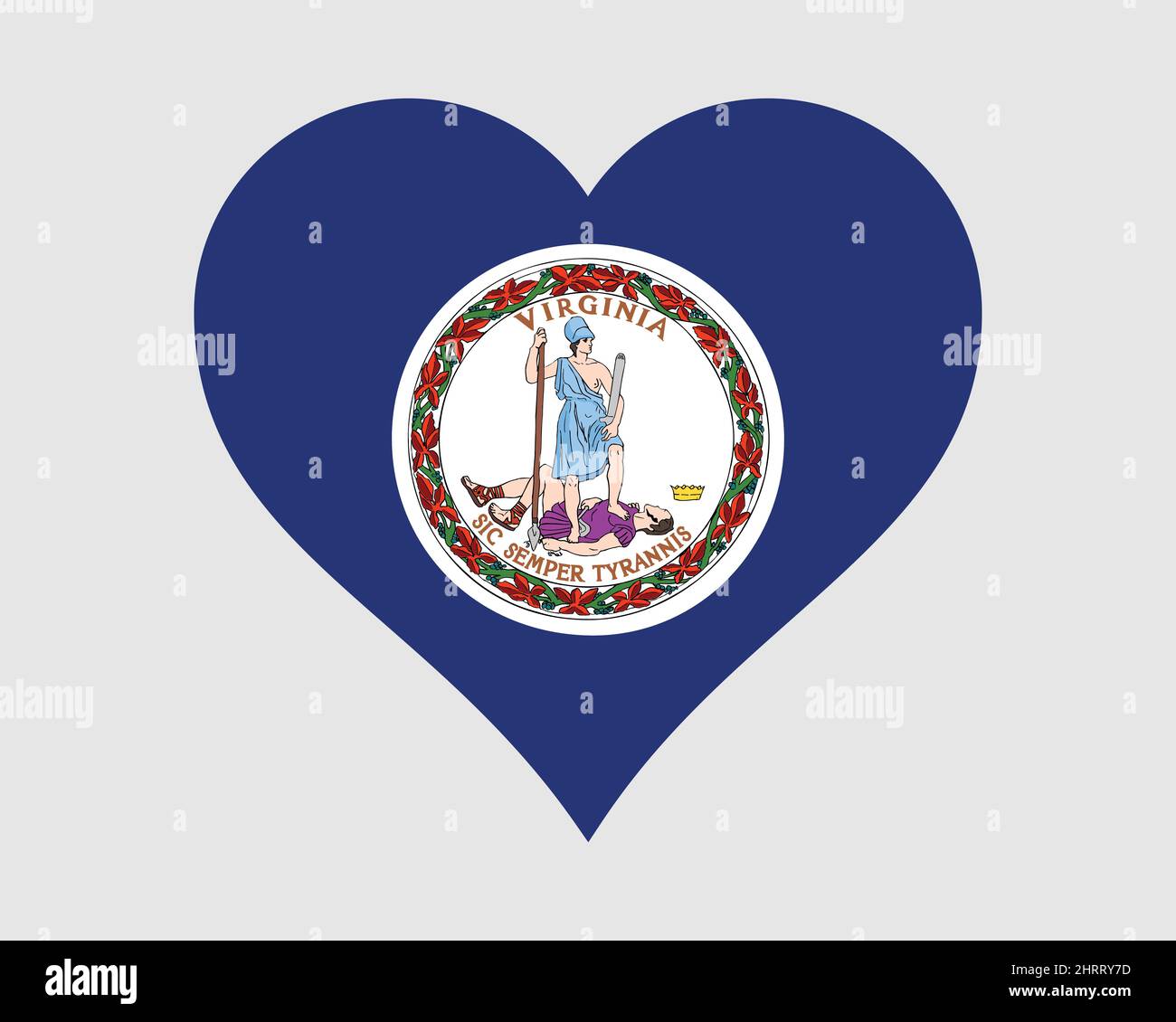 Virginia USA Herz Flagge. VA US Love Shape State Flag. Virginian Vereinigte Staaten von Amerika Banner Symbol Symbol Symbol Clipart. EPS-Vektorgrafik. Stock Vektor