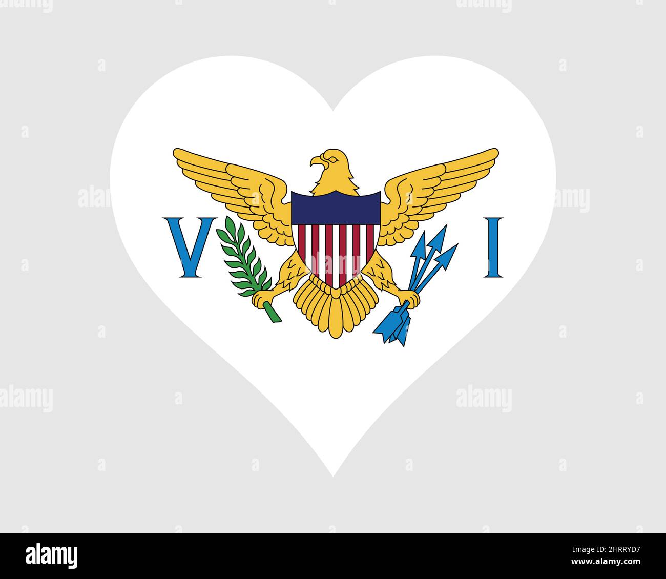 Amerikanische Jungferninseln Herz Flagge. US Virgin Island Love Shape Flagge. USVI VI Banner Symbol Symbol Symbol Symbol Clipart. EPS-Vektorgrafik. Stock Vektor