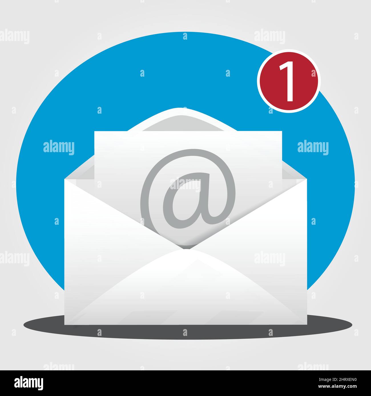 E-Mail-Symbol mit einem offenen Umschlag und einer Nummer eins, die darauf hinweist, dass Sie eine neue Nachricht erhalten haben Stock Vektor