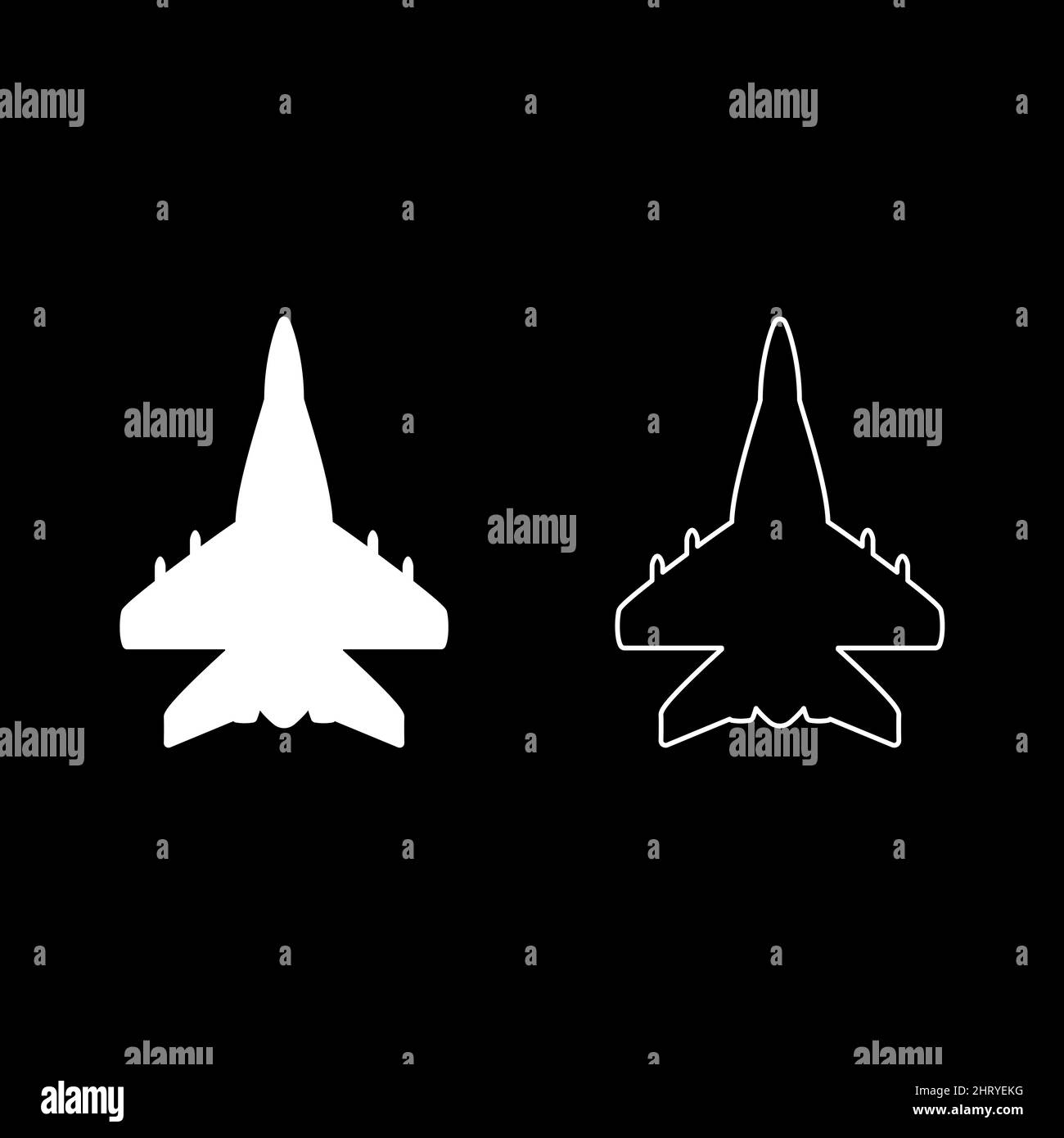 Jet Flugzeug Kämpfer reaktiv Verfolgung Militär Satz Symbol weiß Farbe Vektor Illustration Bild einfach solide füllen Kontur Kontur Linie dünn flach Stil Stock Vektor