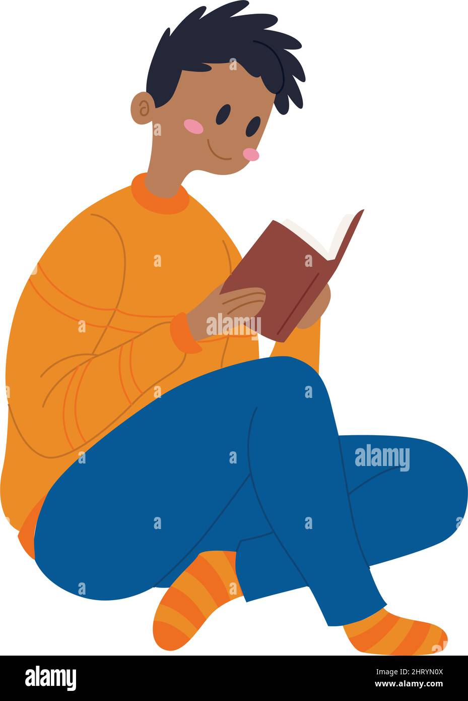 afroamerikanischer Mann liest ein Buch Hygge Lifestyle Vector Stock Vektor