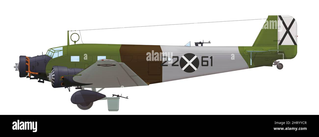 Junkers Ju 52/3m (22○61) der 2a Escuadrilla (2. Flug) der Escuadra B (Staffel B) der Spanish National Aviation, Herbst 1936 Stockfoto