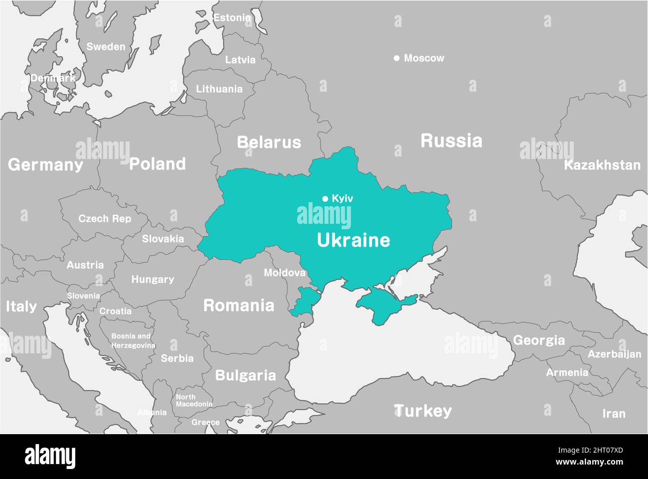 Kartenabbildungen der Ukraine, Russlands und der Nachbarländer (Japanisch) Stock Vektor