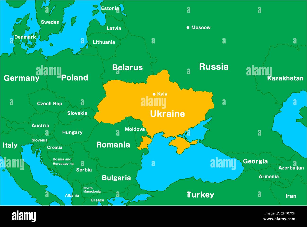 Kartenabbildungen der Ukraine, Russlands und der Nachbarländer (Japanisch) Stock Vektor