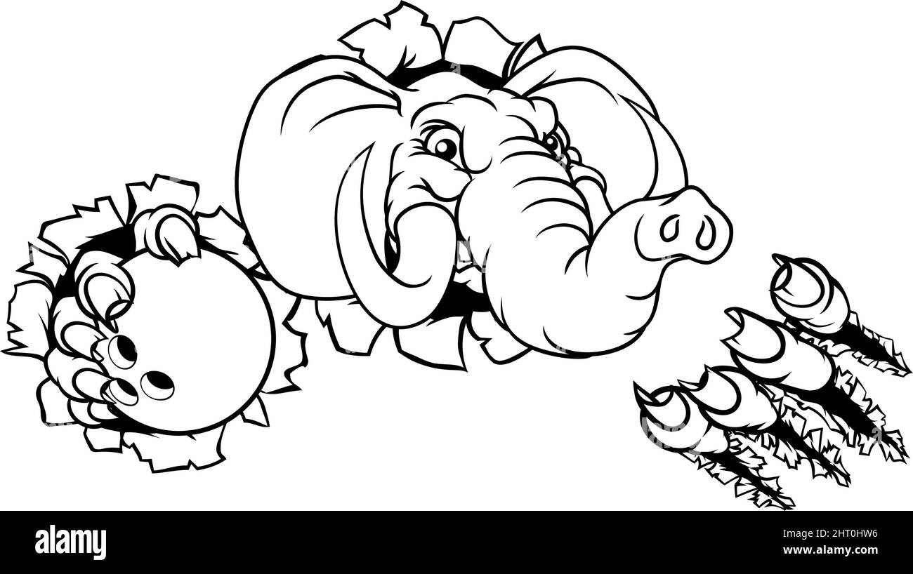 Elefant Bowling Ball Sport Tier Maskottchen Stock Vektor