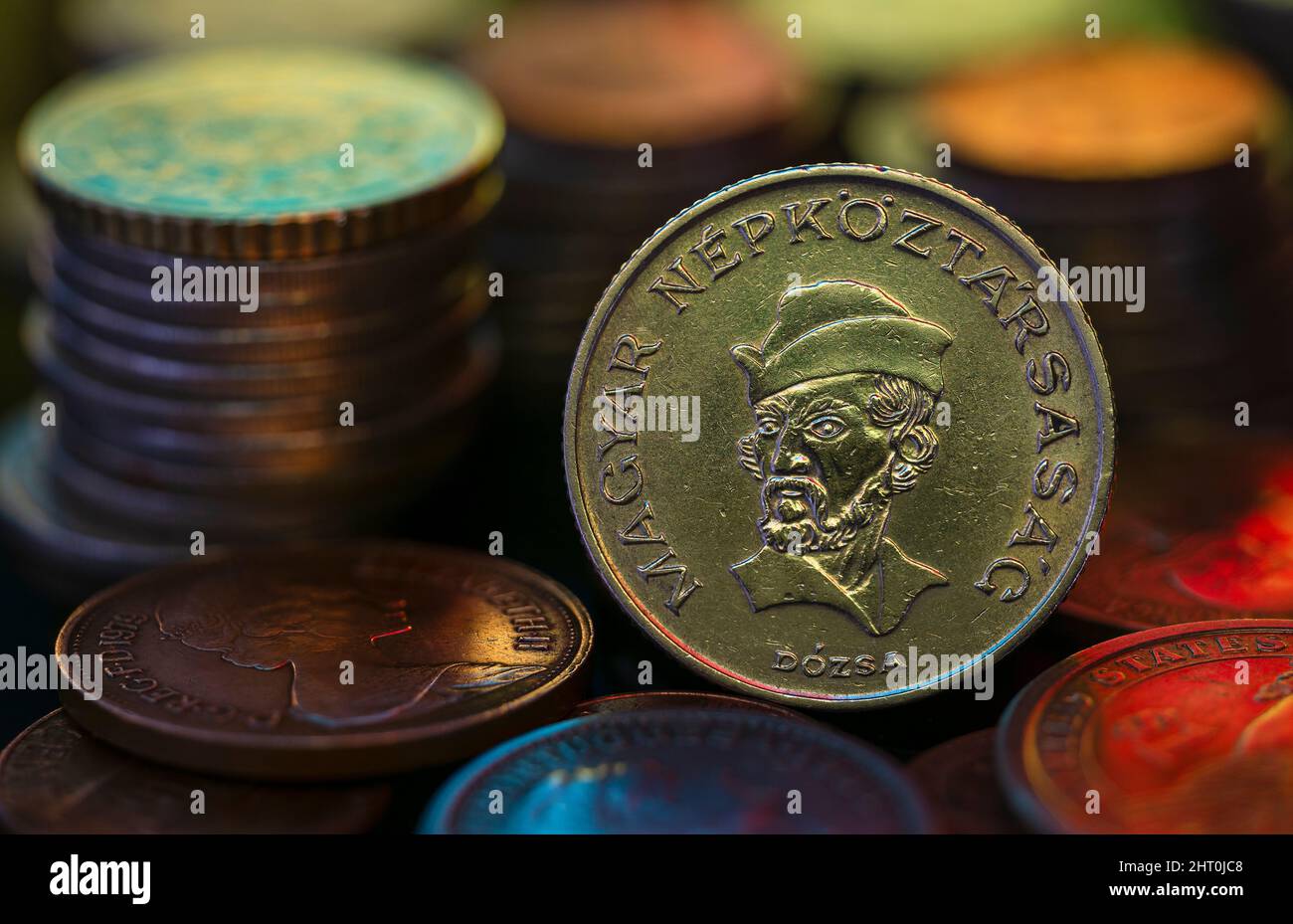 Ungarisch 20 Forint Münze Vorderseite Makro Stockfoto