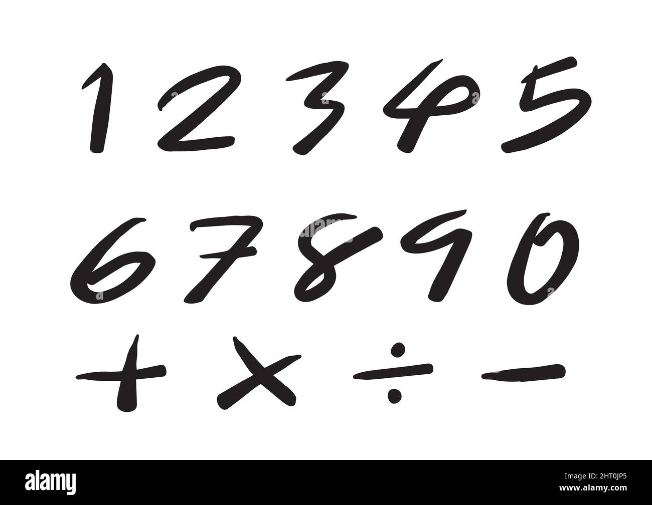 Zahlen 0-9 mit einem Pinsel auf weißem Hintergrund geschrieben Stock Vektor