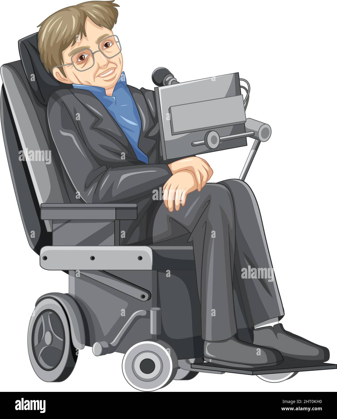 Stephen Hawking Zeichentrickfigur auf weißem Hintergrund Illustration Stock Vektor