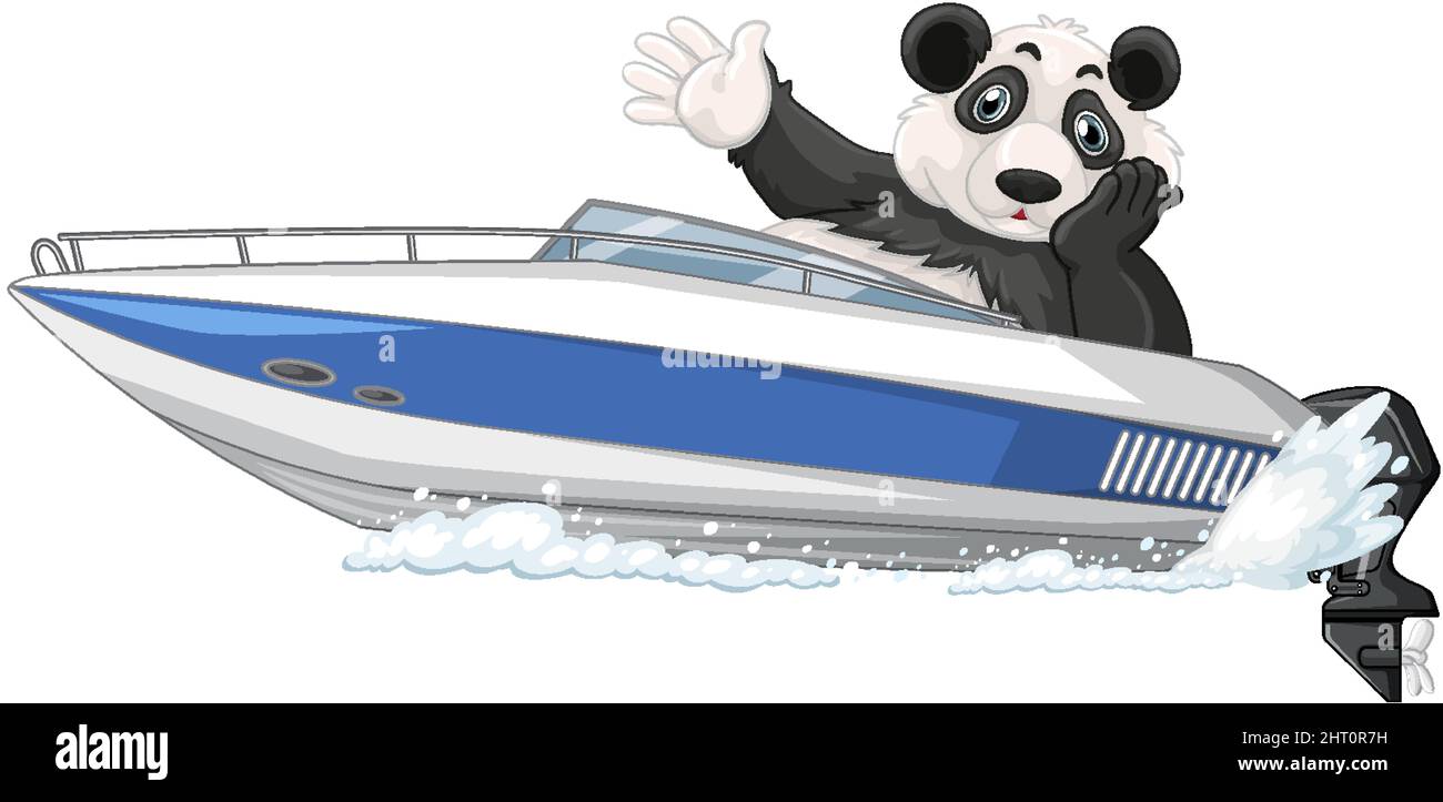 Panda auf einem Schnellboot in Cartoon-Stil Illustration Stock Vektor