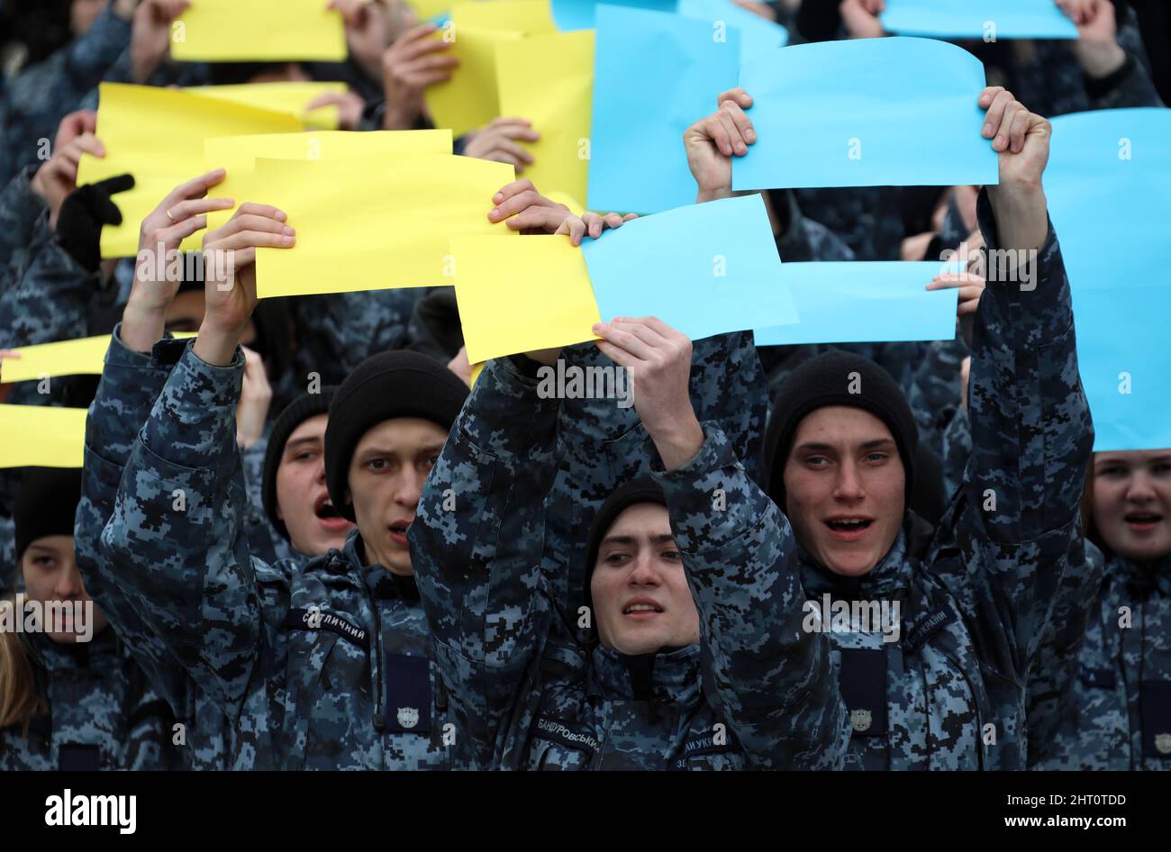 Nicht exklusiv: ODESA, UKRAINE - 19. FEBRUAR 2022 - Kadetten der Odesa State University of Internal Affairs, Militärakademie und Navy Institute of t Stockfoto