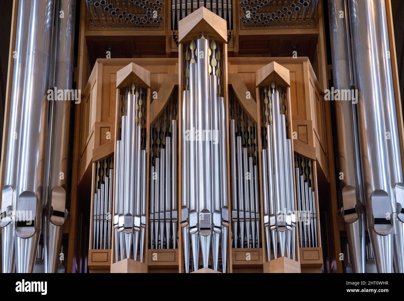 Große Pfeifenorgel des deutschen Orgelbauers Johannes Klais aus Bonn, Kirche Hallgrímskirkja, Reykjavik, Island Stockfoto