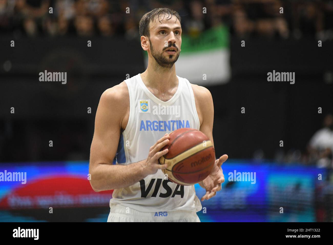 Marcos Delía (Argentinien) gegen Venezuela. FIBA World Cup Qualifiers 2022 Stockfoto