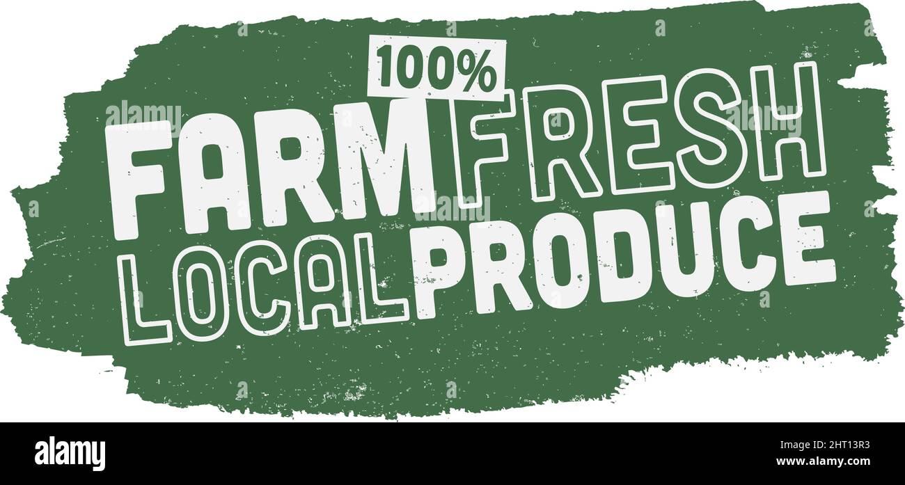 Grüne 100 Prozent BAUERNHOF FRISCHE LOKALE PRODUKTE Schild oder Aufkleber, Vektor-Illustration Stock Vektor