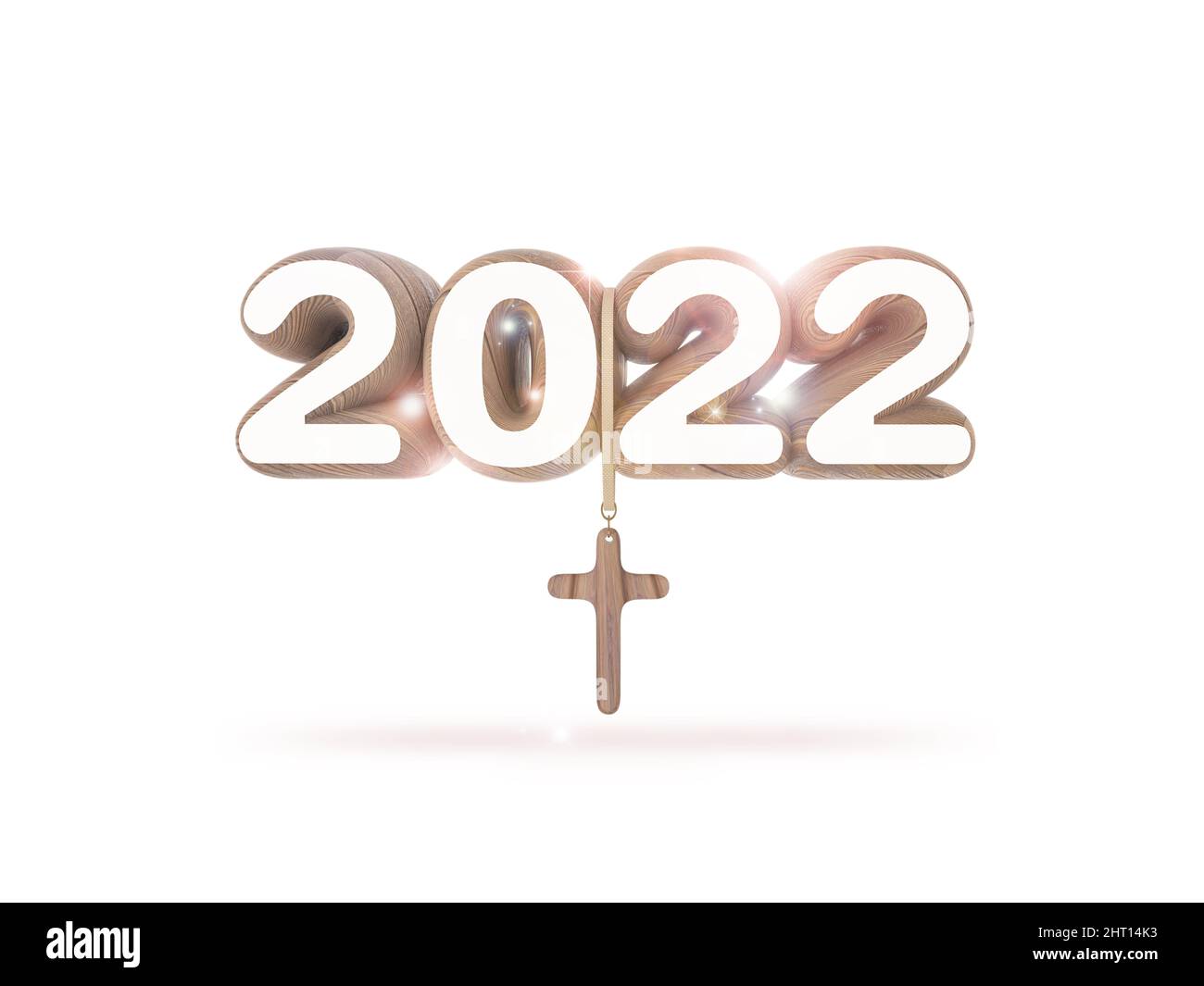 Neujahr 2022 Glänzende Heilige Kreuz und Hintergrundbild Stockfoto