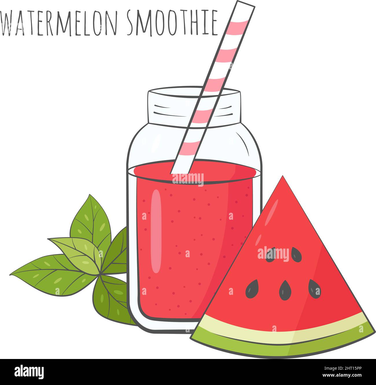 Wassermelone-Smoothie mit Basilikum im Glas. Vektorgrafik. Stock Vektor