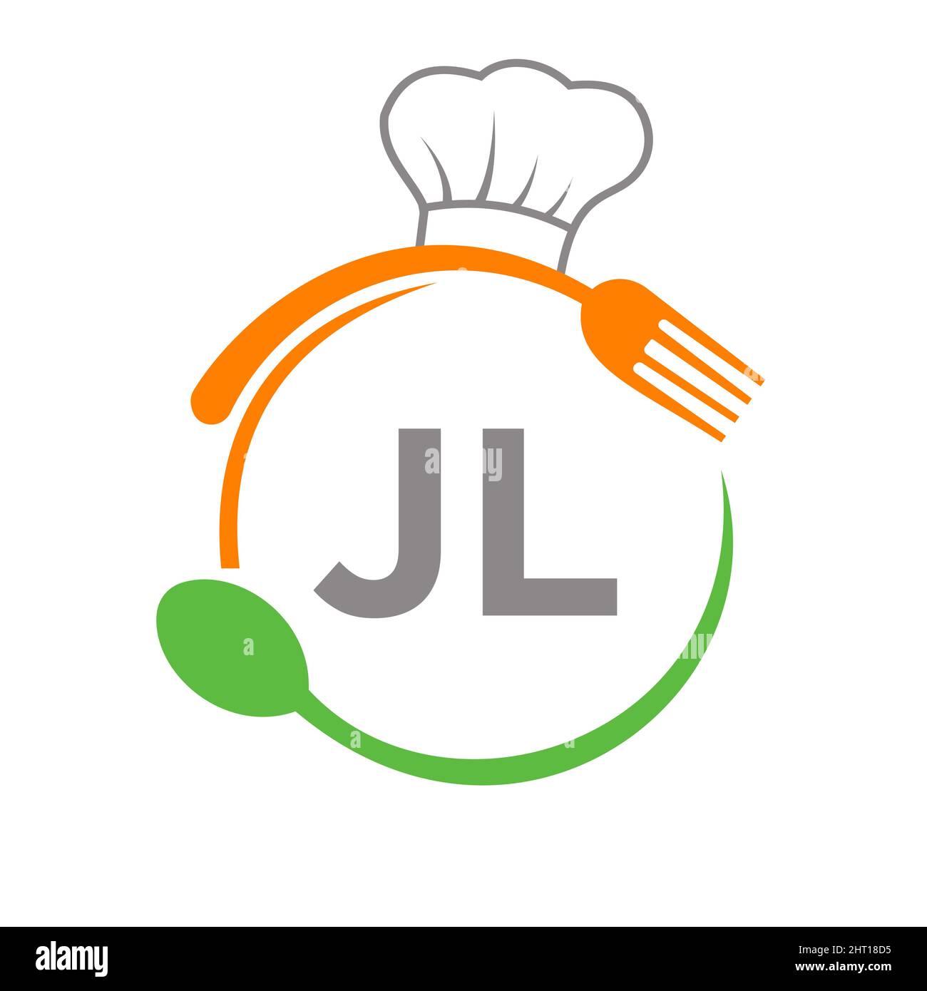 JL Restaurant Logo mit Kochlöffel und Gabel-Vorlage. Restaurant Logo auf Brief JL Barbecue, Cafe Logo Vector Stock Vektor