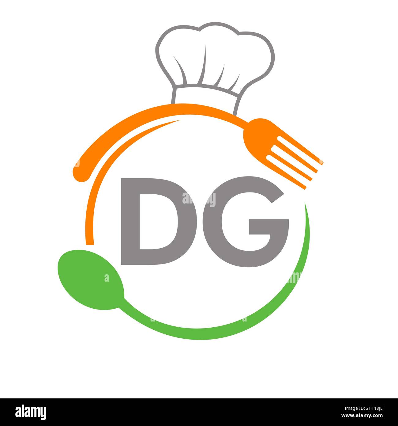 Logo des DG Restaurants mit Kochlöffel und Gabel-Vorlage. Restaurant Logo auf Brief DG Barbecue, Cafe Logo Vector Stock Vektor