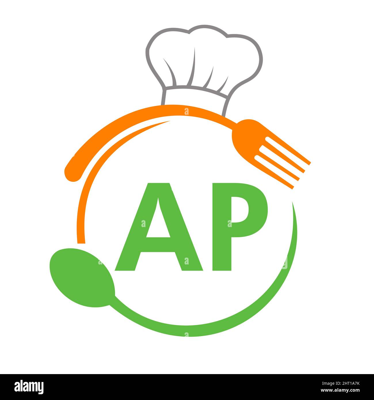 Logo des AP Restaurants mit Kochlöffel und Gabel-Vorlage. Restaurant Logo auf Brief AP Barbecue, Cafe Logo Vector Stock Vektor