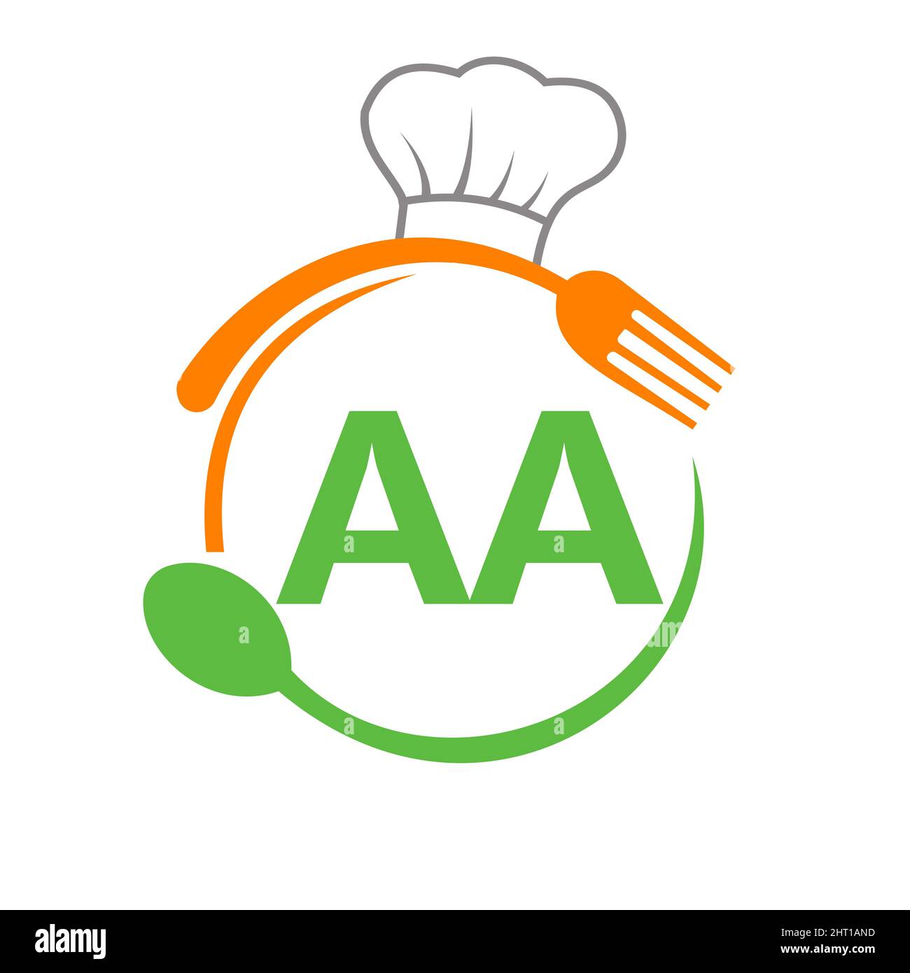 AA-Logo des Restaurants mit Kochlöffel und Gabel-Vorlage. Restaurant Logo auf Brief AA Barbecue, Cafe Logo Vector Stock Vektor